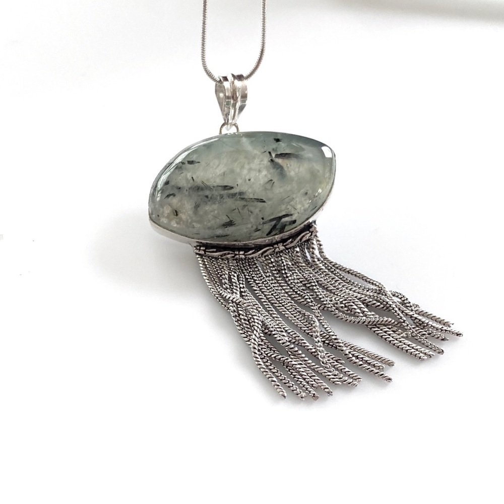 Prehnite Bohemian Silver 925 Tassel Pendant
